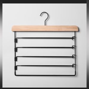 5-tier pants hanger black with natural wood